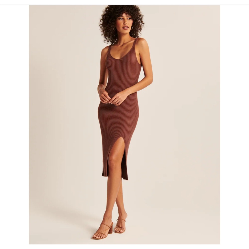 Abercrombie & Fitch V-Neck Slip Midi Sweater Dress in Orange Spice